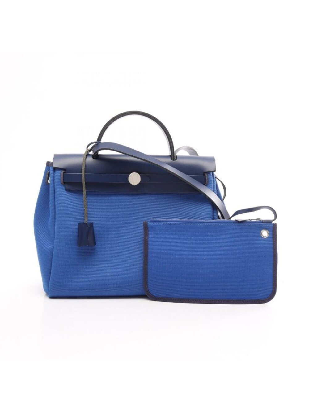 Hermes Herbag Zip PM 2-Way Blue France Canvas Leather Handbag